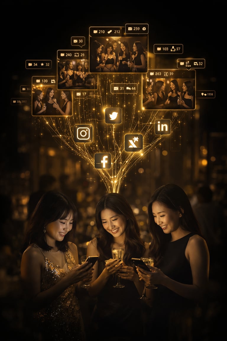 customers using phones together sharing content and posts