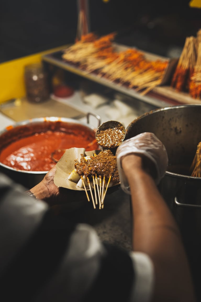 Local satay with peanut sauce in Batam