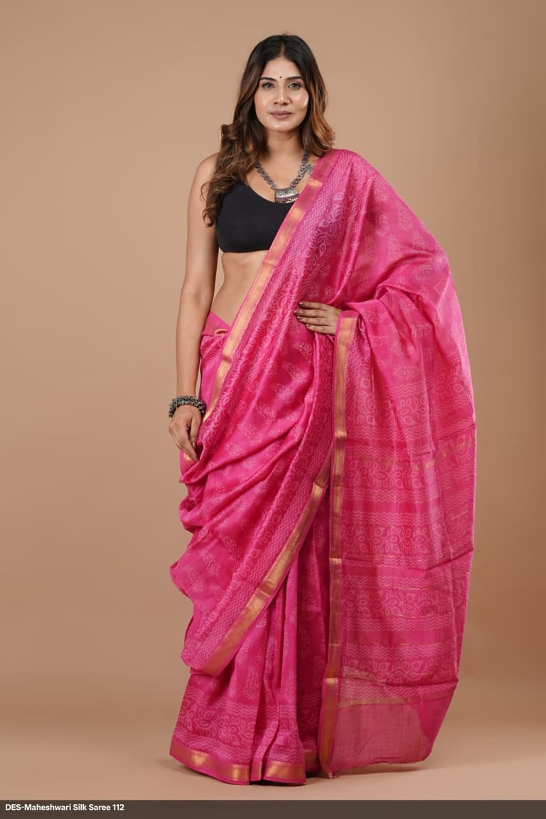 Premium discharge print Maheshwari silk saree with fine detailing