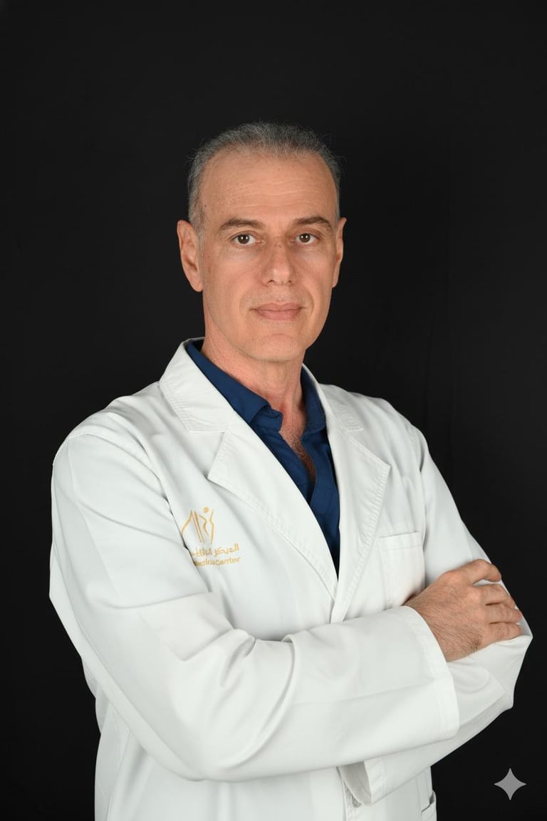 a man in a white lab coat and tie dye