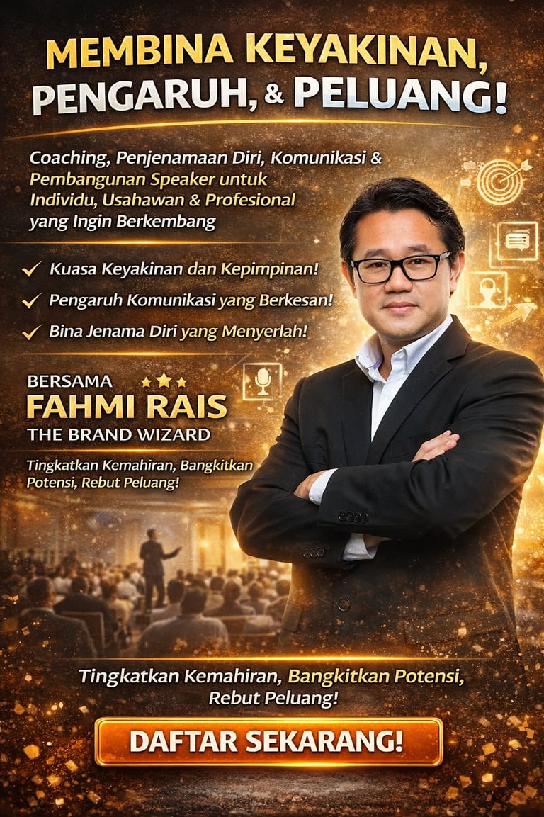 Fahmi Rais public speaking coach and brand wizard poster for professional development coaching.