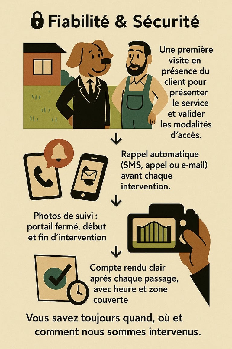 Infographie fiabilité et sécurité – suivi photo, rappel automatique, compte rendu clair