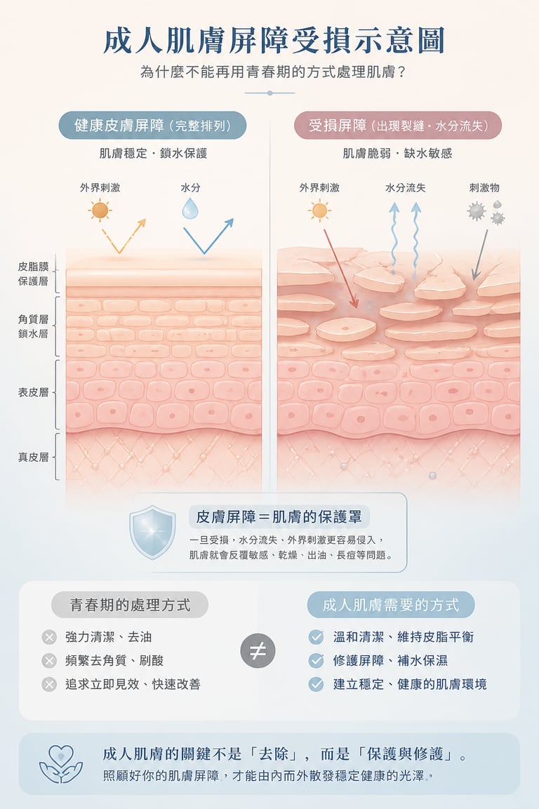 成人肌膚屏障受損示意圖