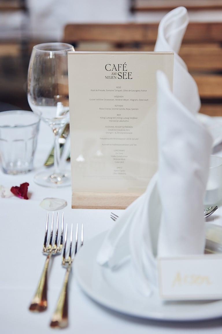 Cafe am Neuen See menu on a table.