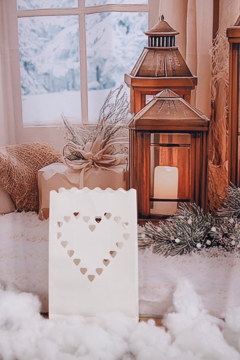 photo coeur noel avec lanterne