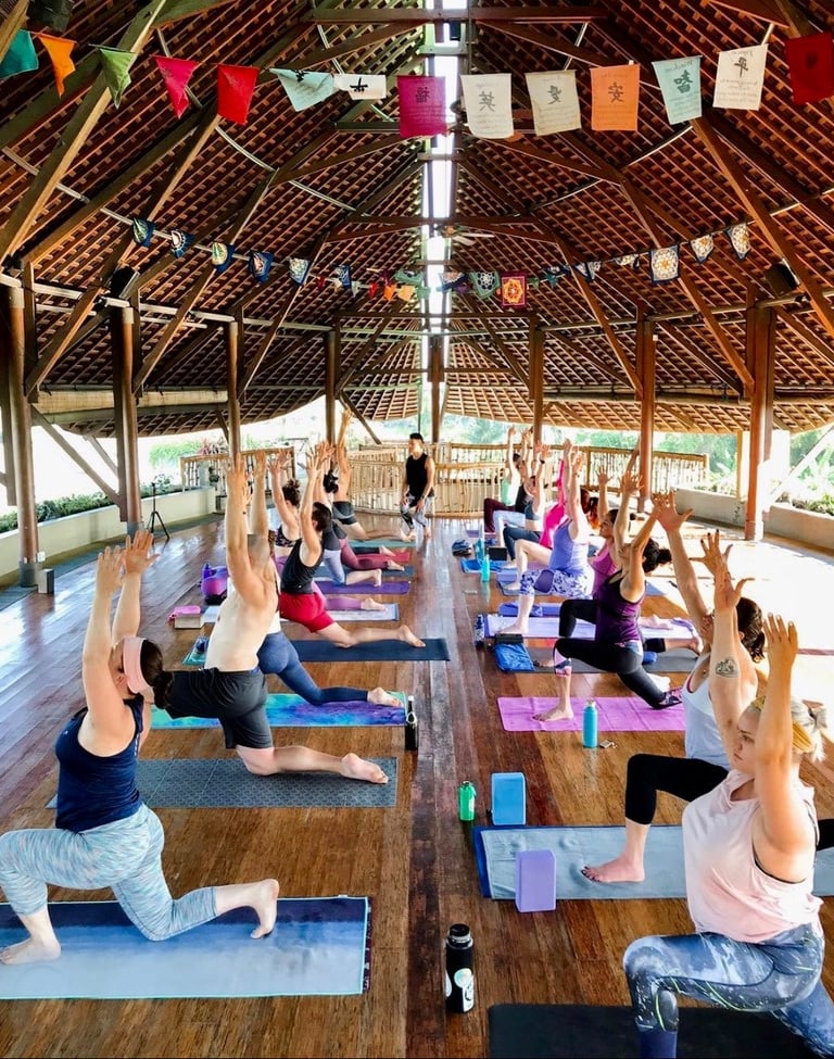 a group of people doing yoga poses