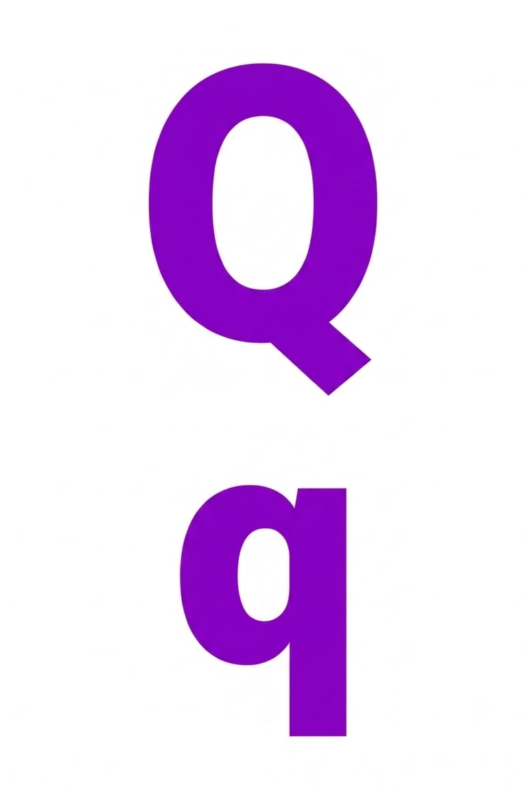 Uppercase and lowercase letter Q in a bold purple font isolated on a white background.