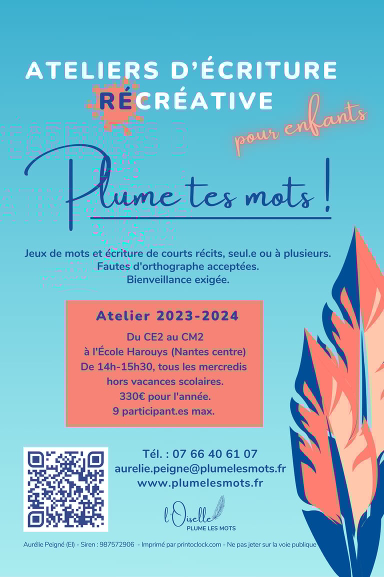 Affiche ateliers d'écriture pour enfants