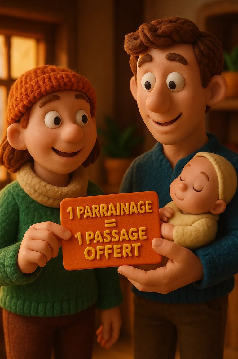 un passage offert gratuit pour chaque recommandation et parrainage