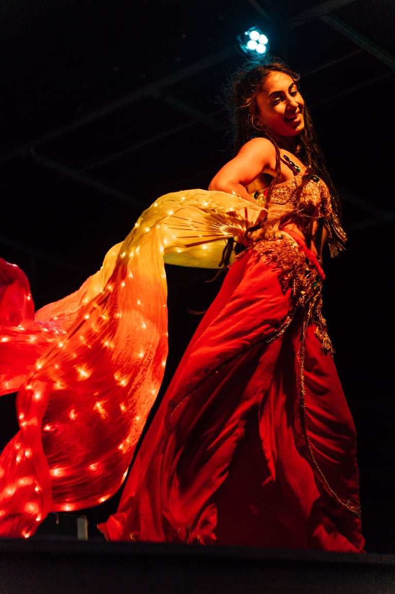 a woman in a red dress with a red dress