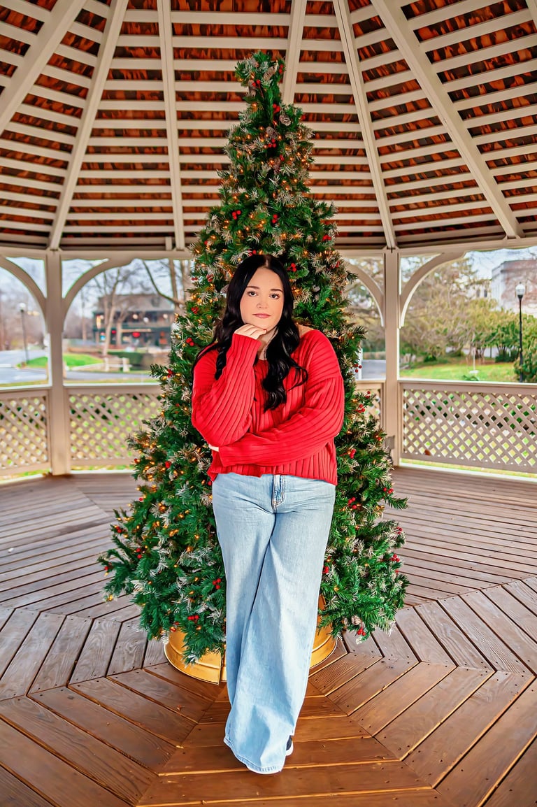 Lititz PA senior pictures in downtown Lititz by Lititz PA senior picture photographer at Christmastime