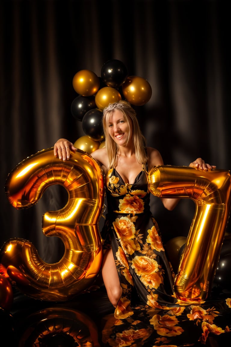 a woman in a dress and a number 37