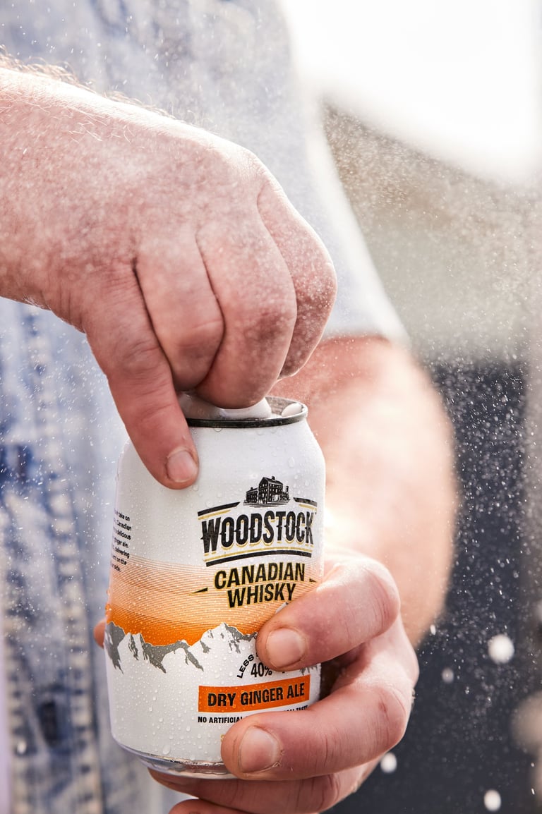 Product photography - a man holding a can of woodstock
