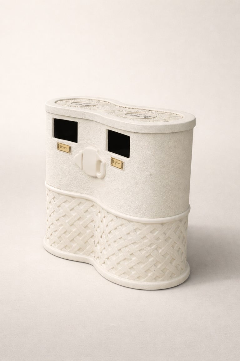 bote de basura blanco de doble entrada en fibra de vidrio