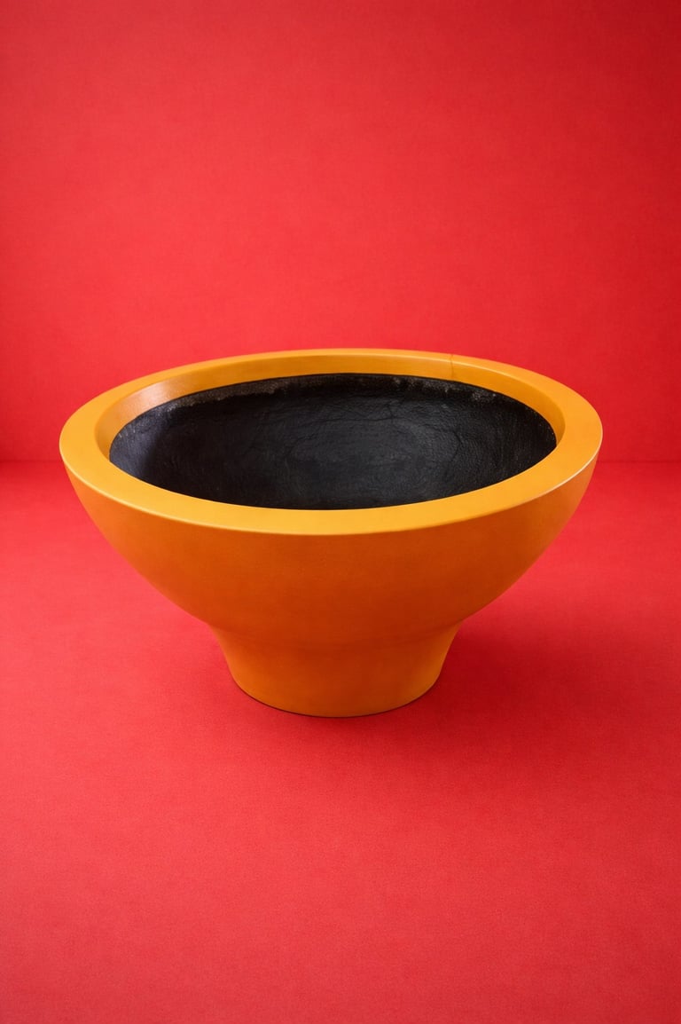 maceta naranja circular en fibra de vidrio