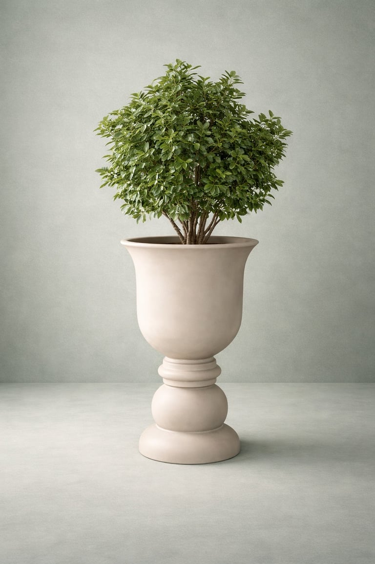 maceta blanca tipo copa en fibra de vidrio