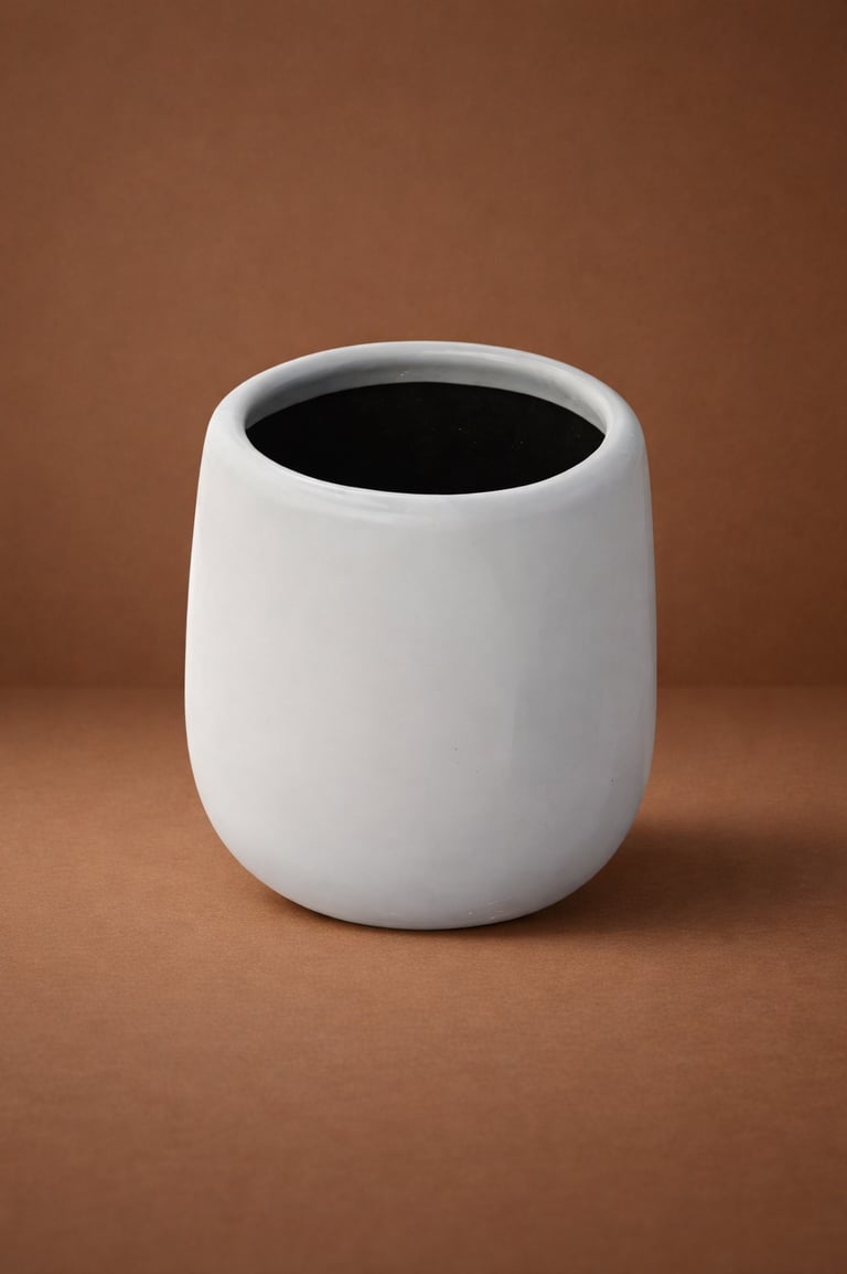 maceta blanca tipo huevo en fibra de vidrio