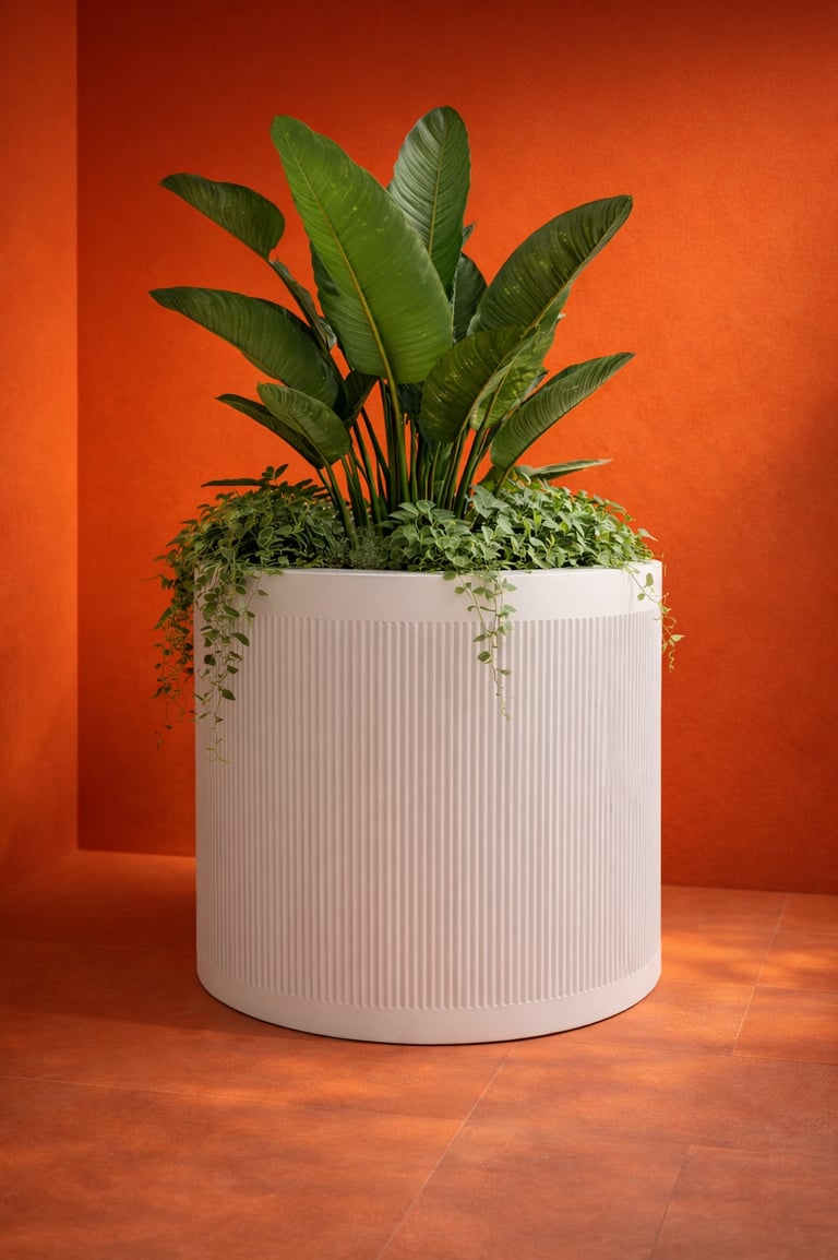 maceta blanca porosa en fibra de vidrio