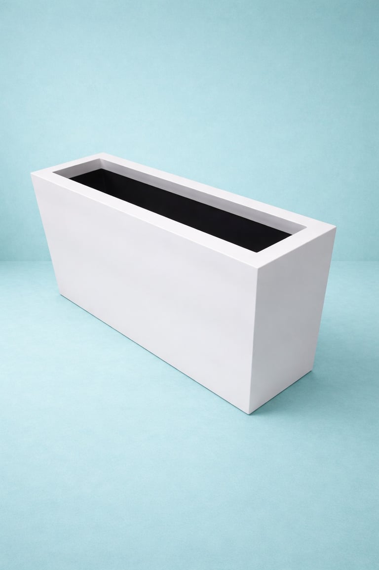 maceta blanca rectangular en fibra de vidrio