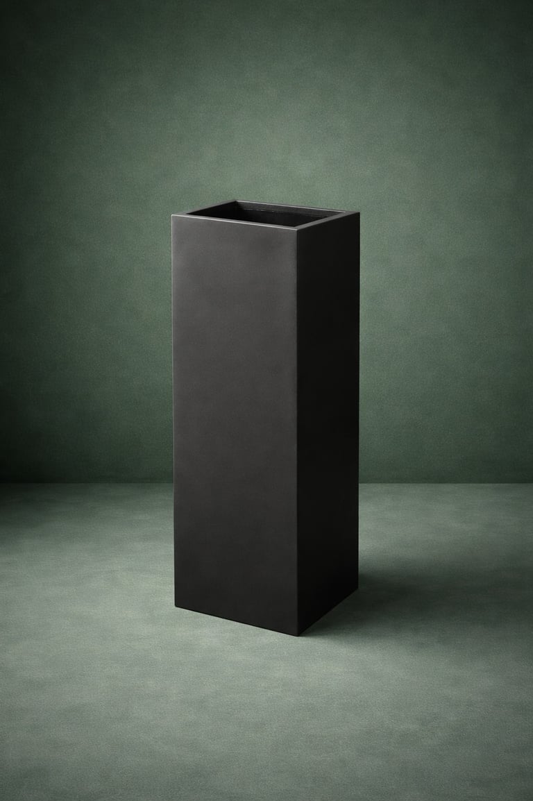 maceta negra alta en fibra de vidrio