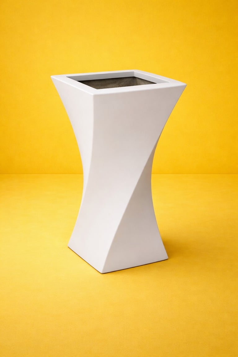 maceta giratoria blanca en fibra de vidrio