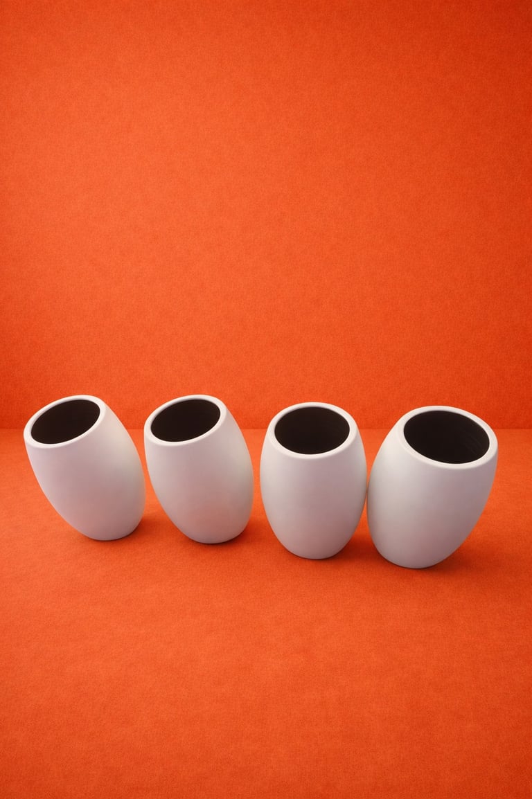 macetas pequeñas blancas tipo huevo en fibra de vidrio