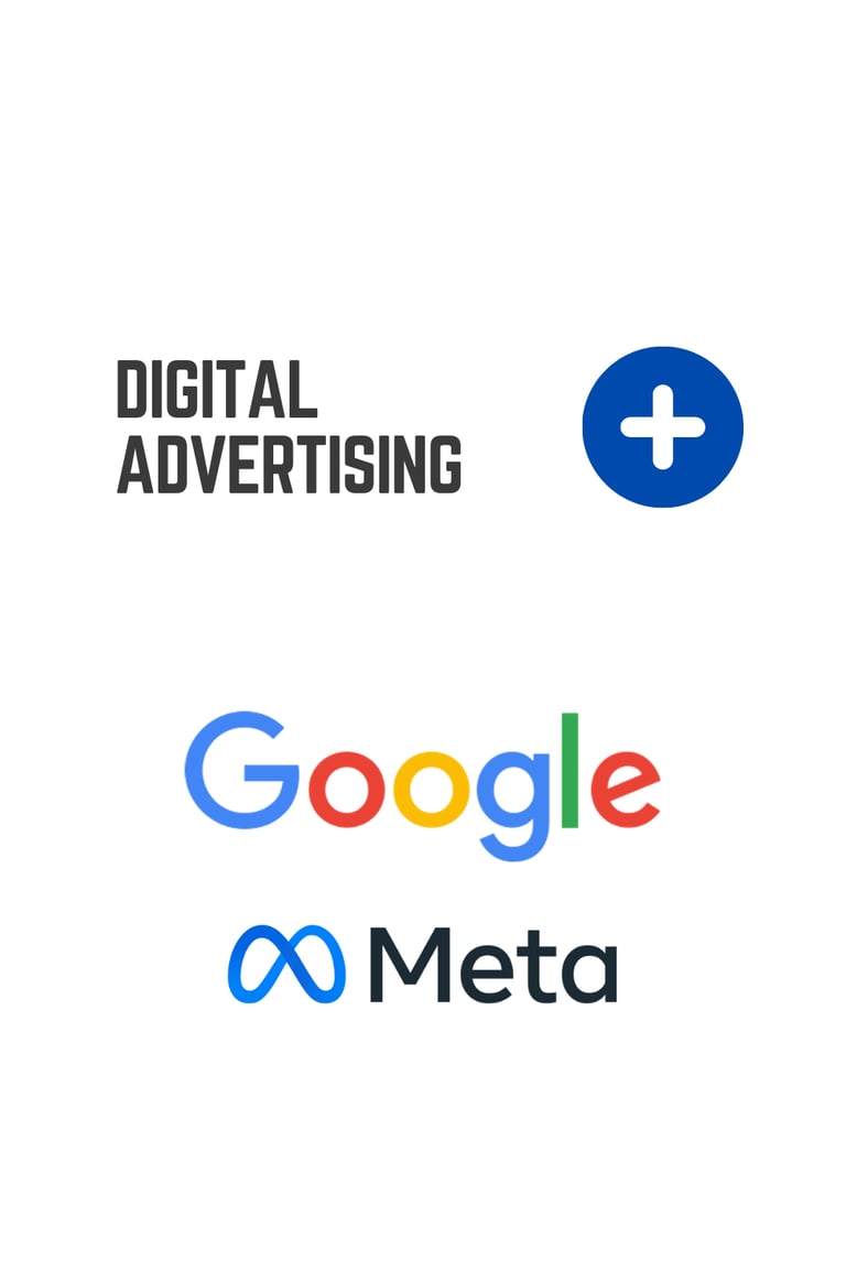 Digital advertising graphic featuring the Google and Meta logos for cross-platform marketing.
