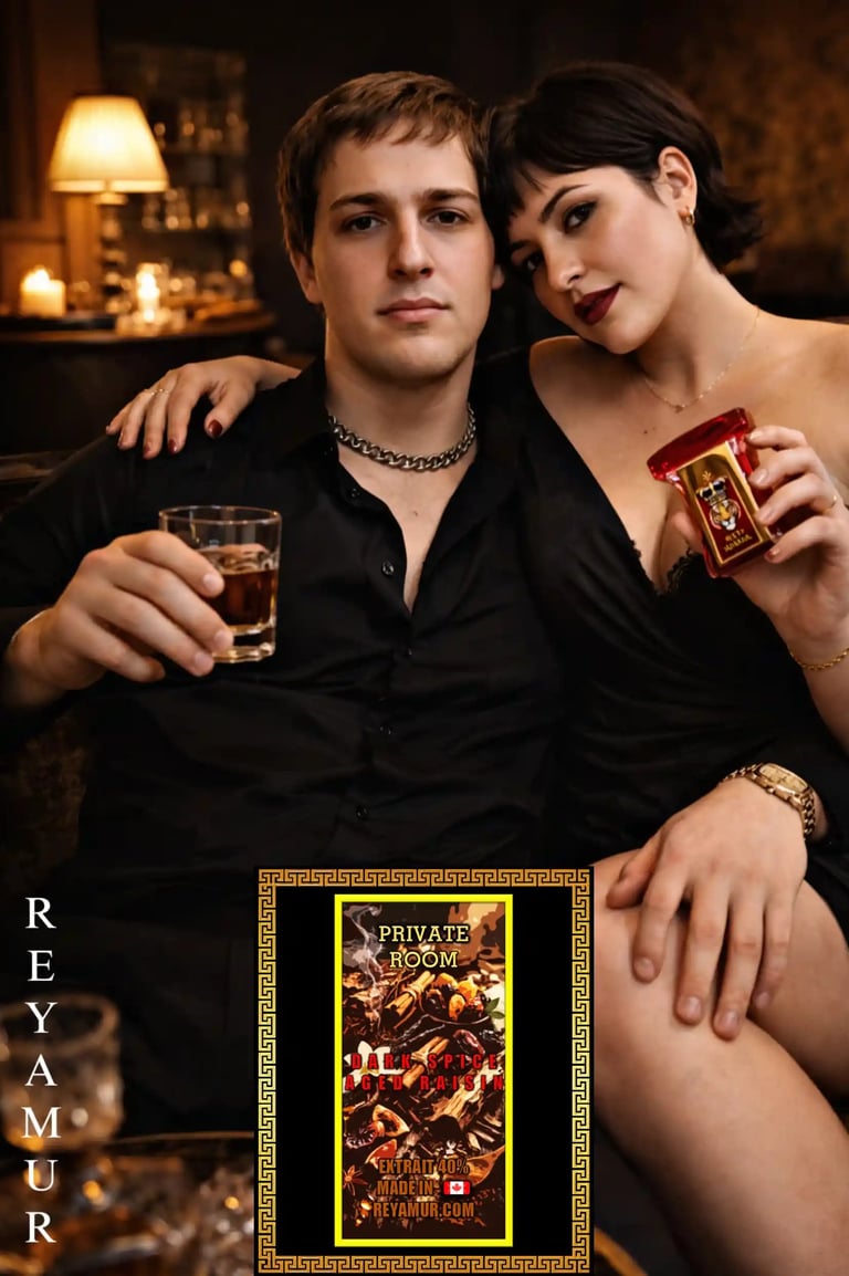 Couple in intimate setting wearing REYAMUR Private Room fragrance