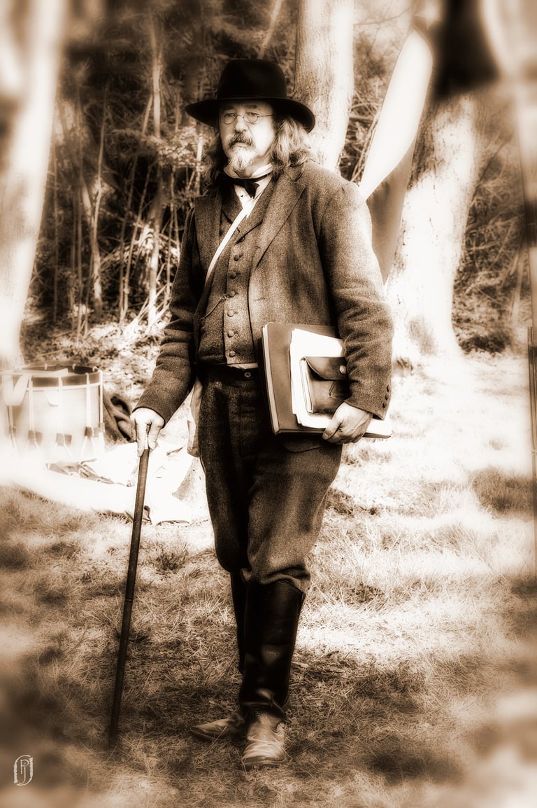 Photo of man walking in 1800s clothing