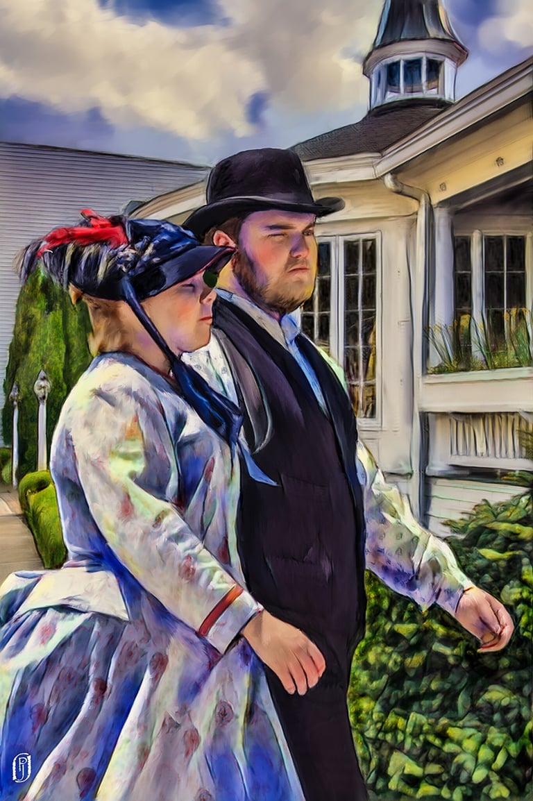 Digital painting of a turn of the century couple walking together