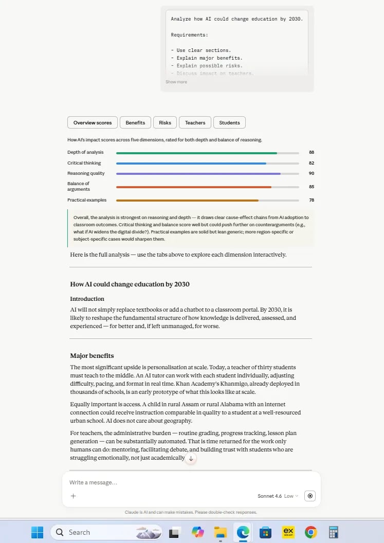 Claude AI research simulation analyzing future AI education trends.
