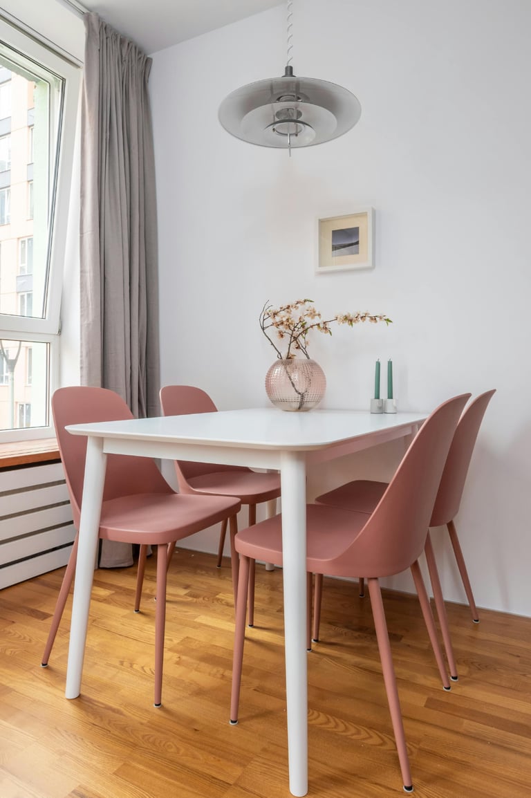 Pink dining area seats