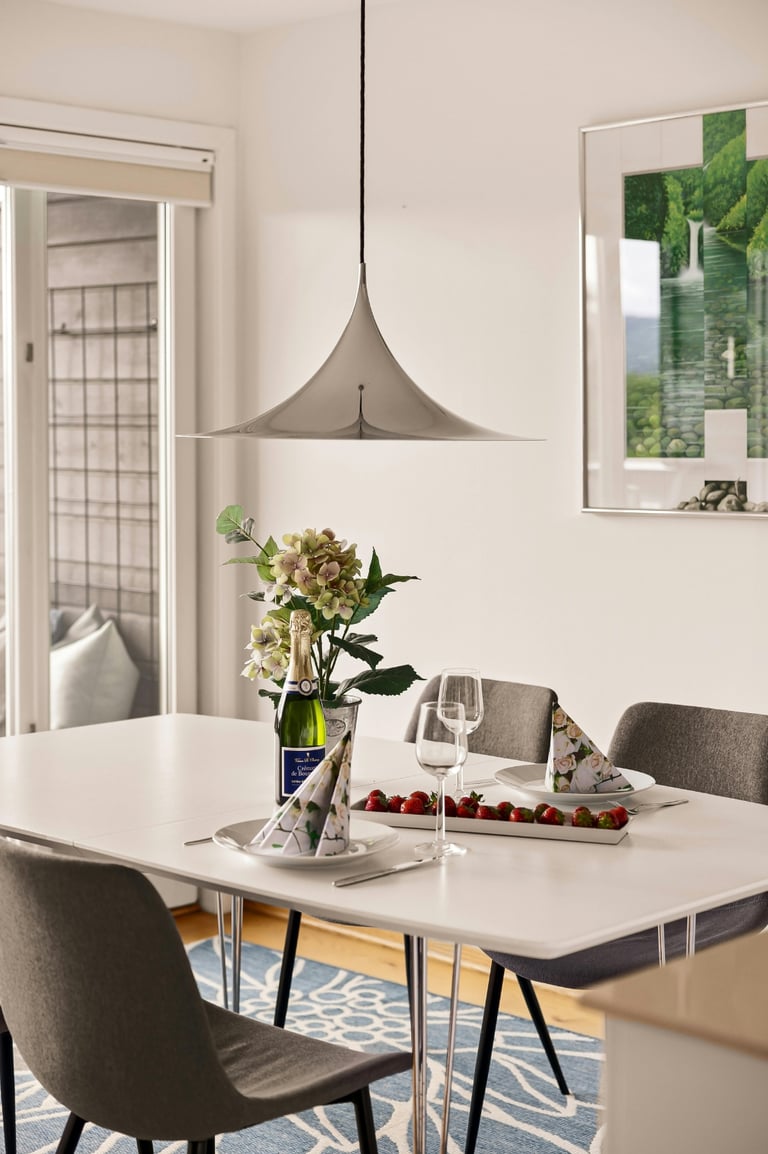 Modern cozy dining room velvet seats