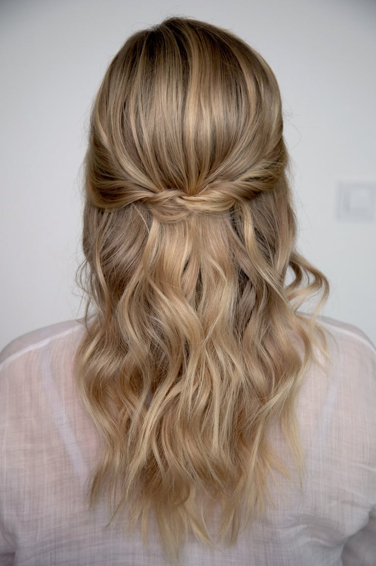 Half up half down hairstyle on natural blond hair