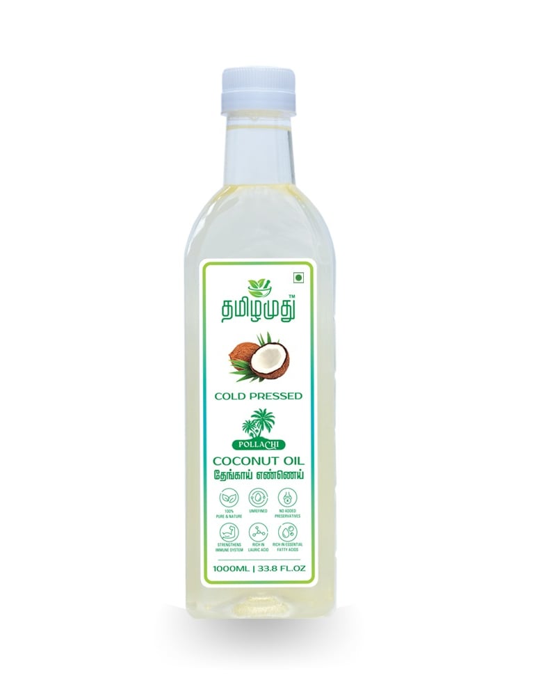 Tamilamuthu cold pressed coconut oil 1 litre made from solar dried copra in Pollachi