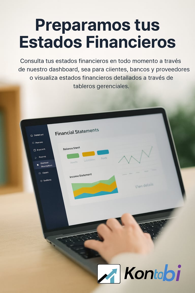 En Kontabi elaboramos tus estados financieros en línea, siempre disponibles 24/7 en tableros interactivos fáciles de usar. Ob