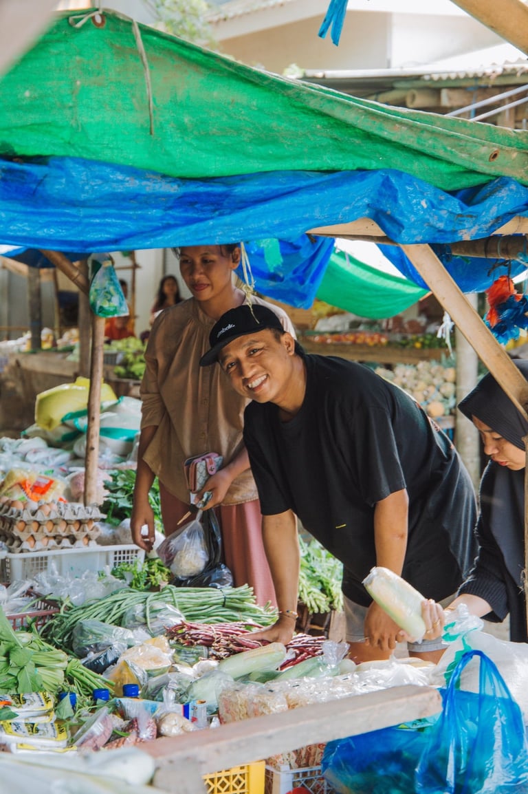 Shopping at the outdoor local market.