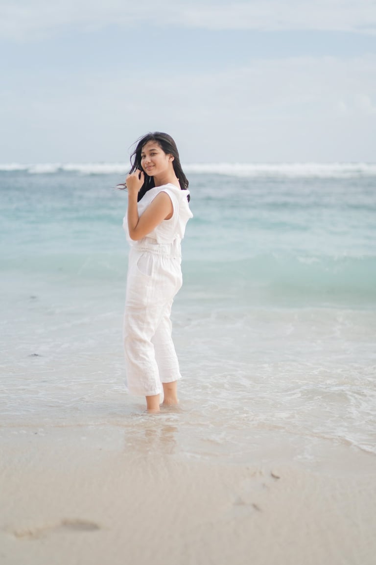 Daughter portrait standing by the ocean at Karma Kandara Bali  