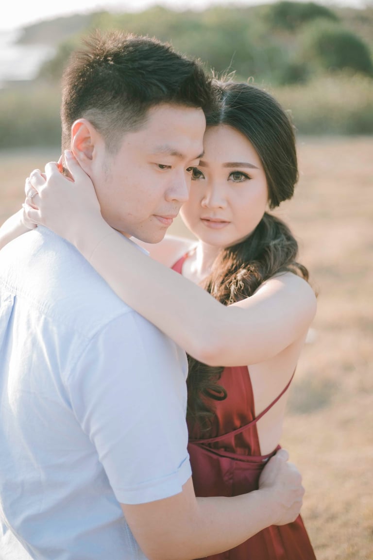 Romantic couple portrait at Nyanyi Beach, Bali by Bali photographer