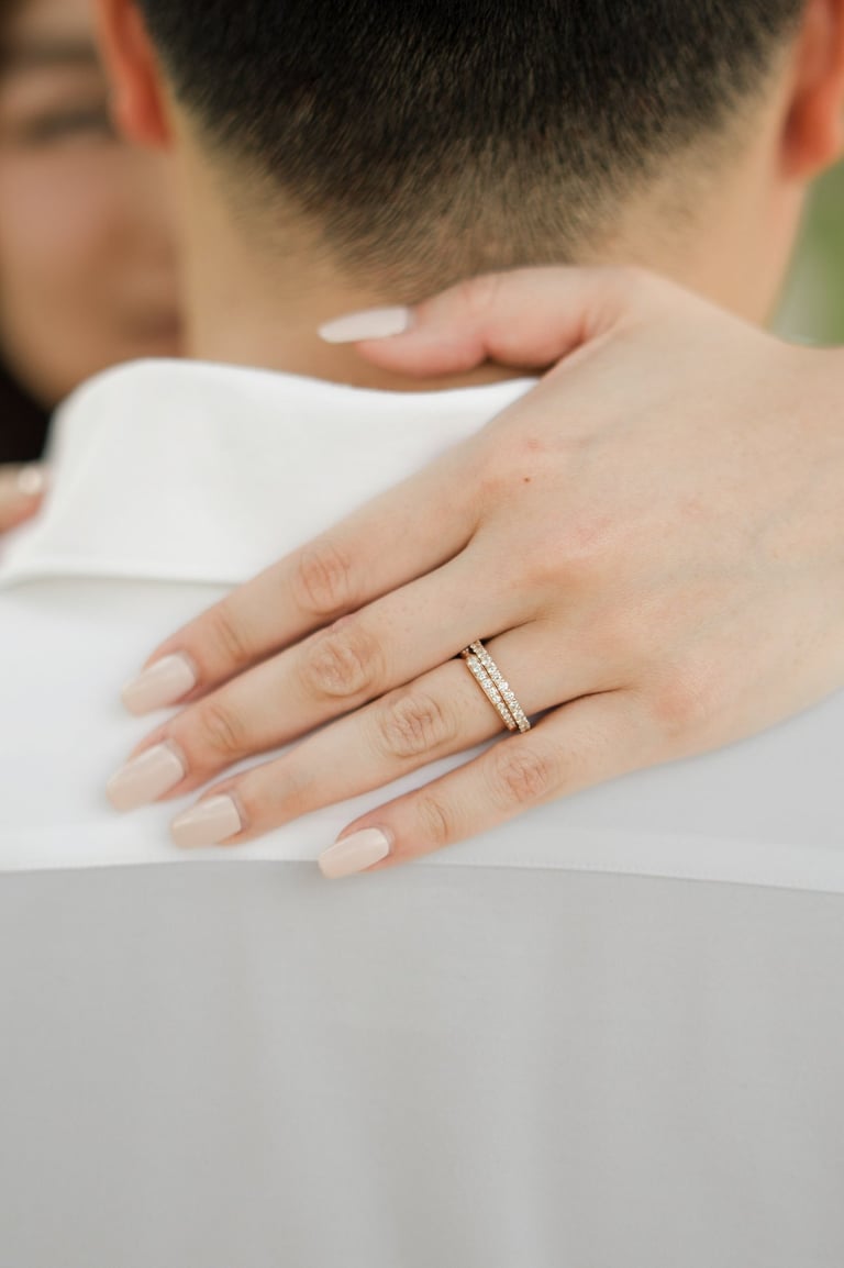 Close up of engagement ring during a romantic prewedding session at Apurva Kempinski Bali
