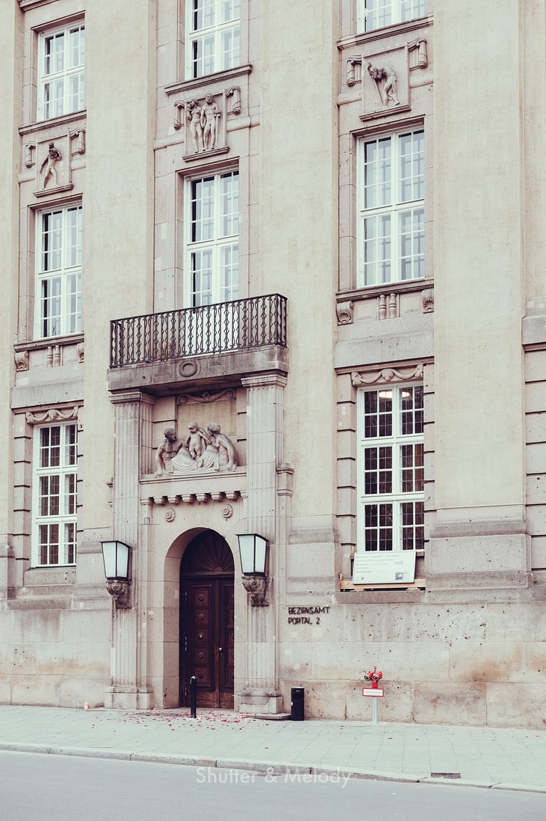 Charlottenburg civil registry building and doorway.