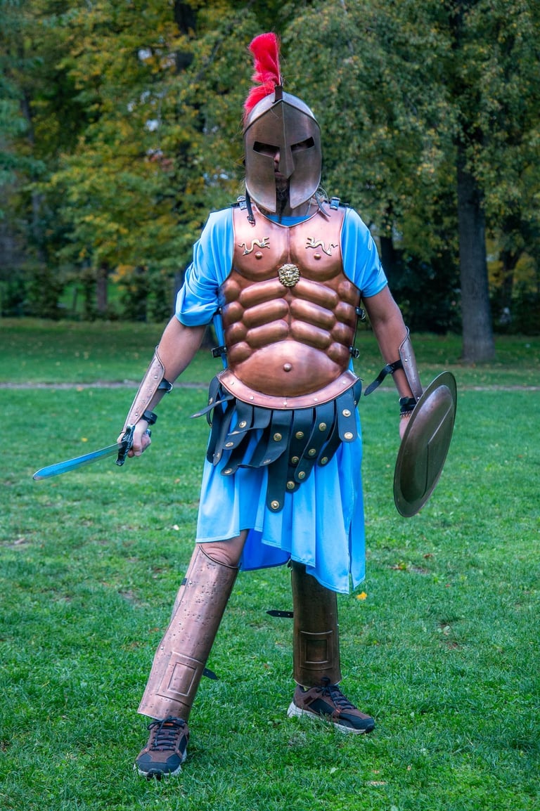 Spartos karaliaus kostiumas,metaliniai sarvai,karvedys.