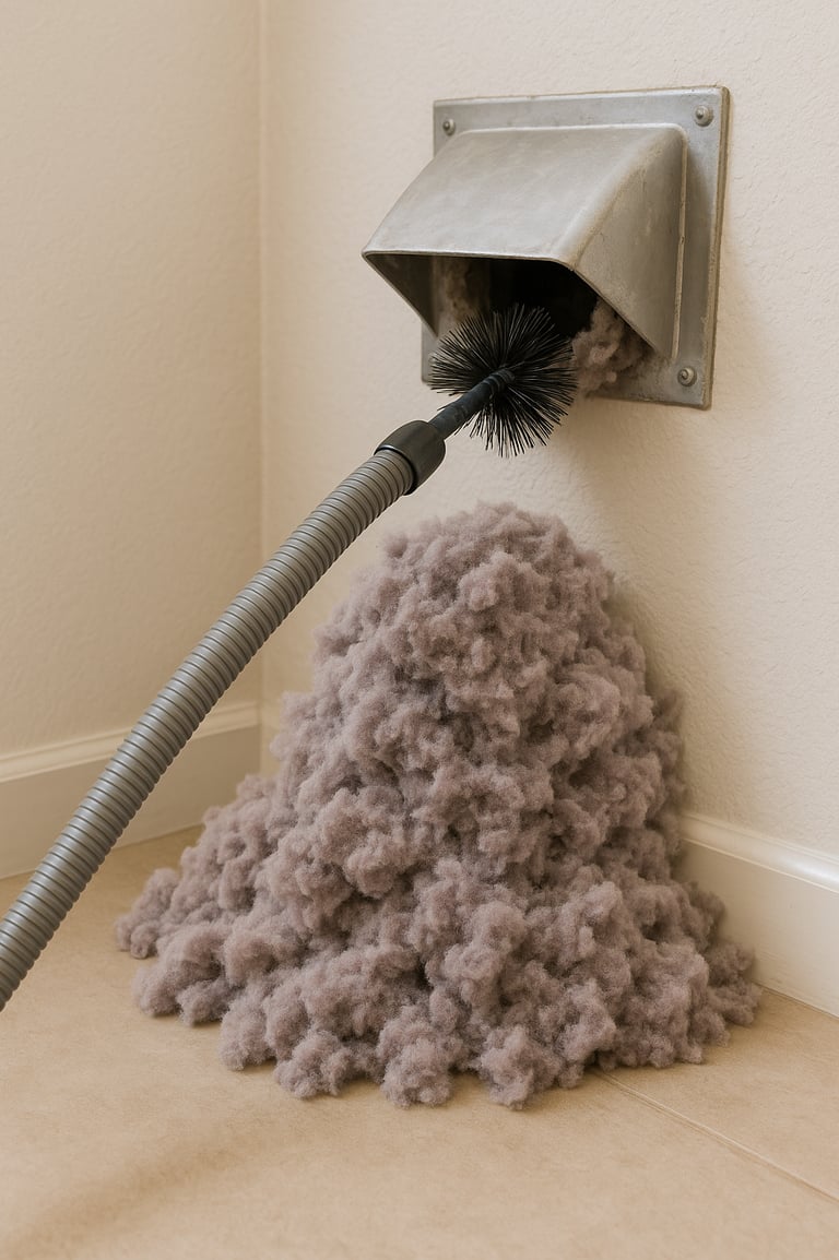 Prevent a house Fire, Pile of lint, dirt, removed from Dryer Vent with King Organic Clean