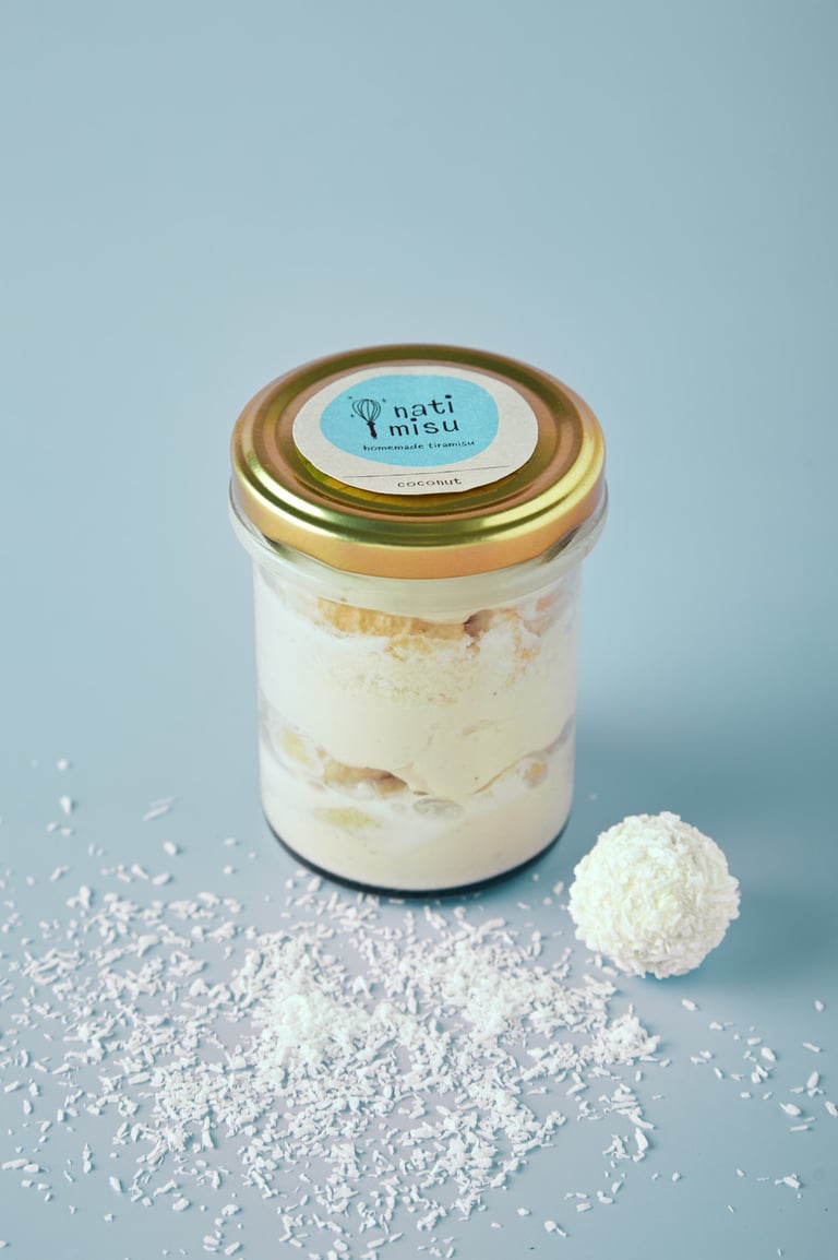 Nati Misu jar with coconut flavoured tiramisu.