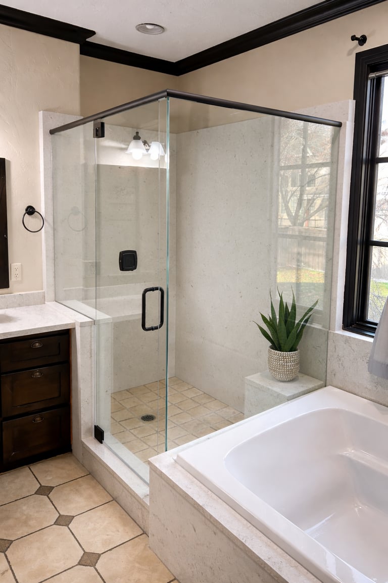 A semi framed shower door