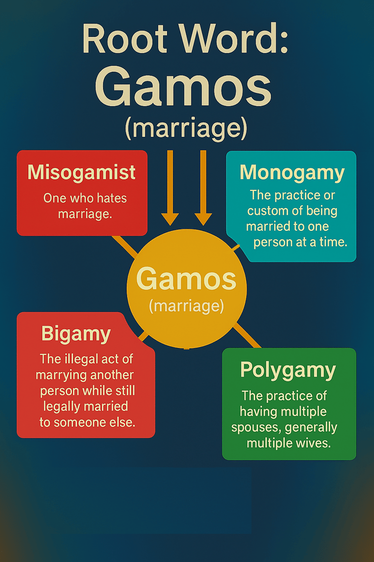 Vocabulary infographics of word power made easy root word gamos