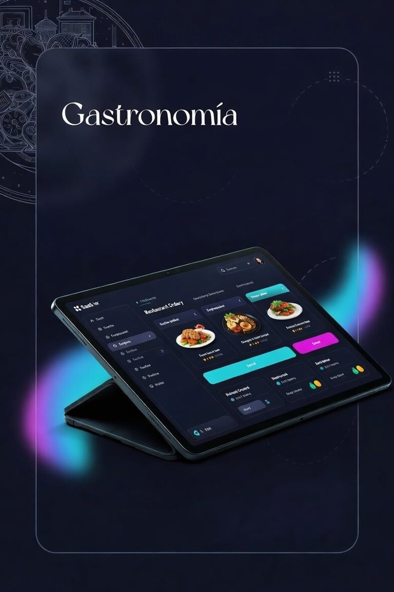 A tablet displaying a restaurant ordering app interface with food photos for gastronomy services.