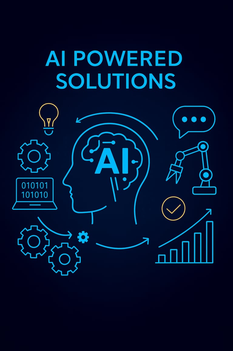 Flat illustration of an AI brain with surrounding tech icons in teal and orange tones.