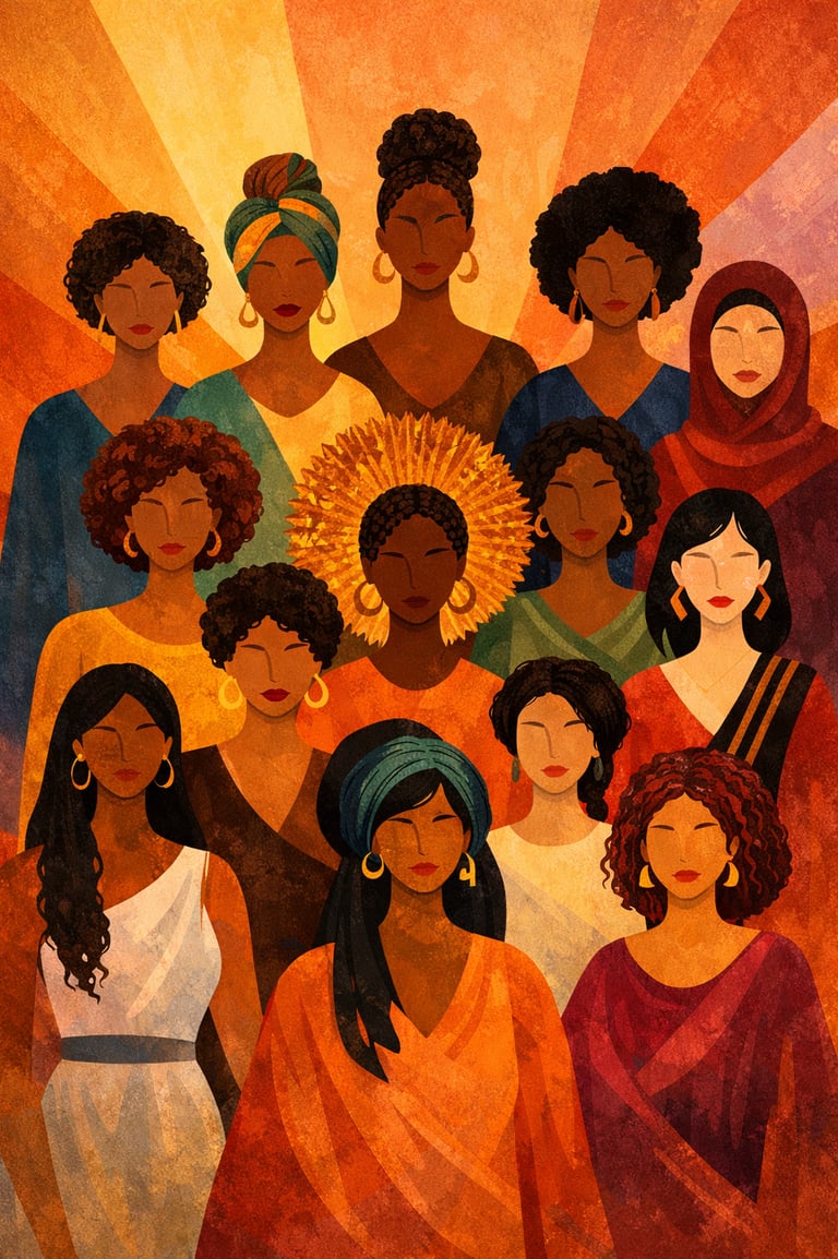 grupo de mujeres racializadas unidas apoyandose las unas a las otras