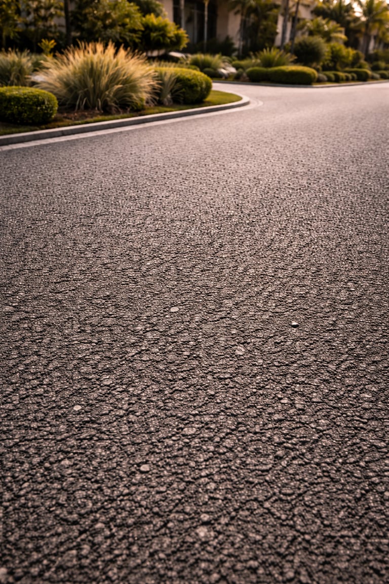 Pavimento asfáltico em rua residencial com acabamento de asfalto CBUQ